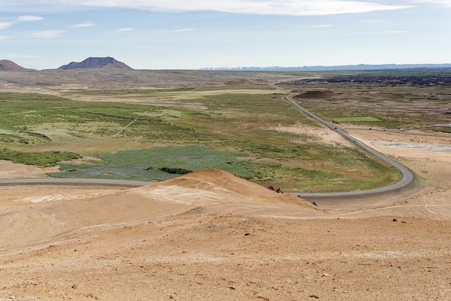 Route 1 seen from Námafjall mountain near Mývatn, North Iceland